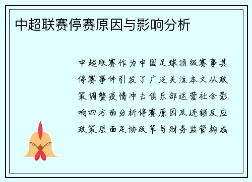 中超联赛停赛原因与影响分析