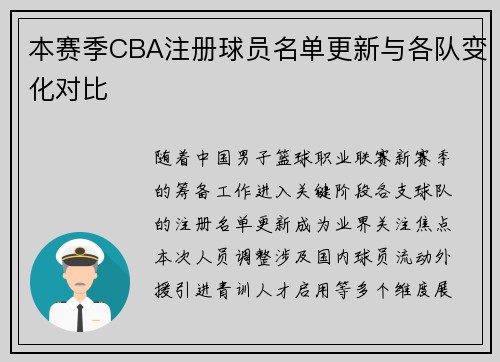 本赛季CBA注册球员名单更新与各队变化对比